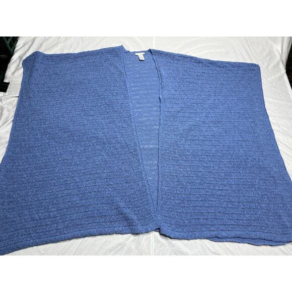 J. Jill Poncho Sweater Womens One Size Blue Cotton Blend oversized Open Front - Picture 9 of 11